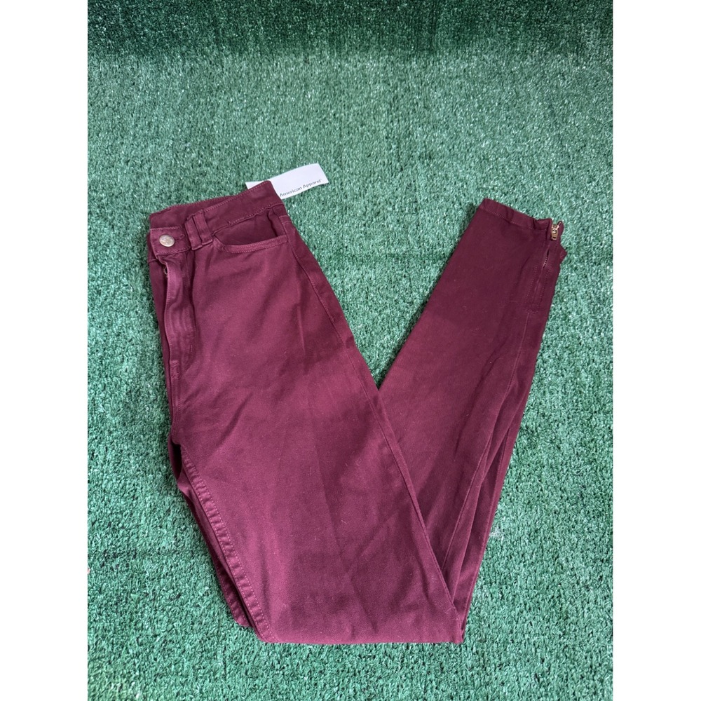 American Apparel Truffle Burgundy High Waist Side Zipper Stretch Pants